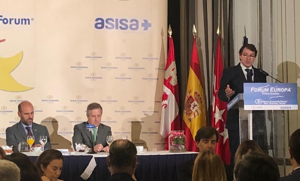 Alfonso Fernández Mañueco, durante su comparecencia en el desayuno informativo celebrado en Madrid.