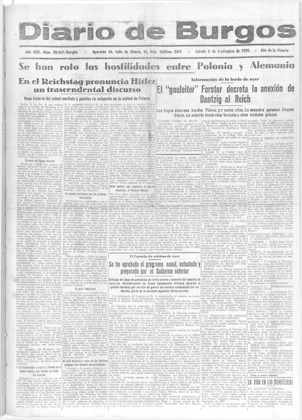 Estalla la Segunda Guerra Mundial con el bonito a 4 pesetas | Noticias  Diario de Burgos