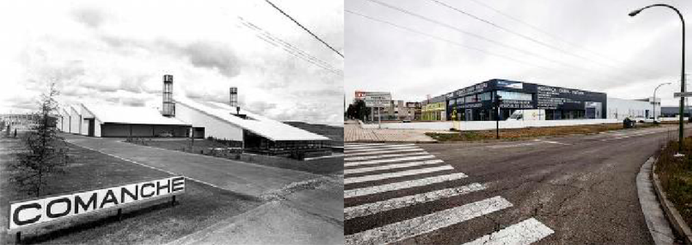 La Fábrica de Calzados Comanche fue uno de los primeros edificios del polígono de Gamonal y un referente de la arquitectura industrial de su tiempo. En su lugar ahora hay un grupo de naves anodinas.  / REVISTA 'ARQUITECTURA' Y LUIS L. ARAICO