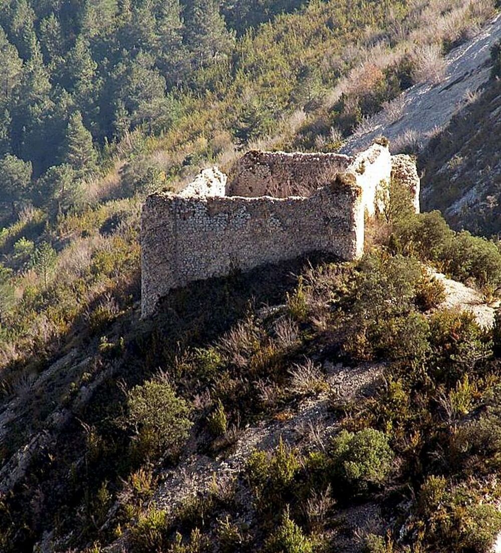 Castillo de Montealegre, en la ladera norte de la sierra de la Tesla.
