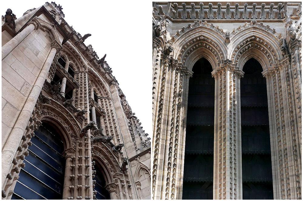 El mayor acercamiento entre las dos fachadas se produce en la decoración de las torres.