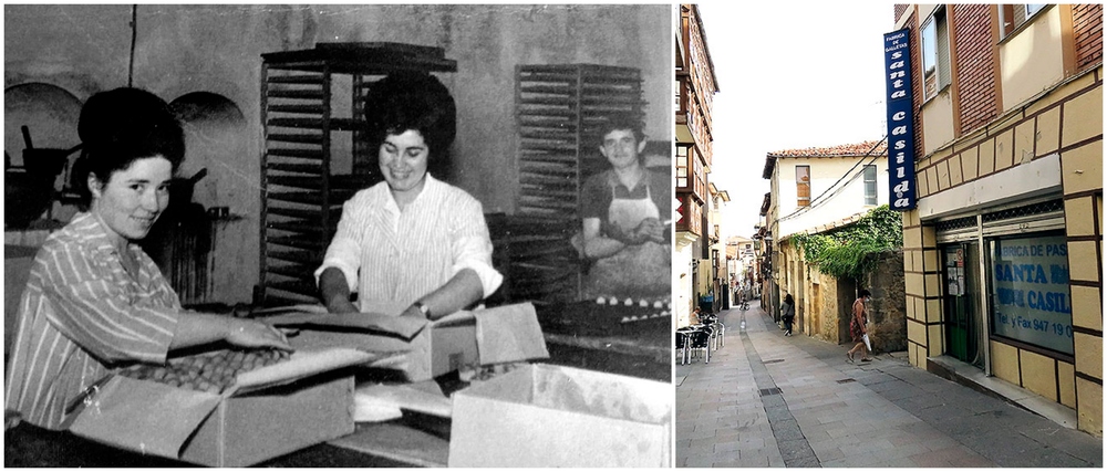 Mari Luz Alonso con una empleada y Sebas en el obrador de la antigua Pastas El Alcázar. Pedro del Campo Movilla, procedente de Briviesca, fundó este negocio en 1918. Tras varias ubicaciones terminó convirtiéndose en Pastas Santa Casilda, que sigue ab  / DB Y A.C.