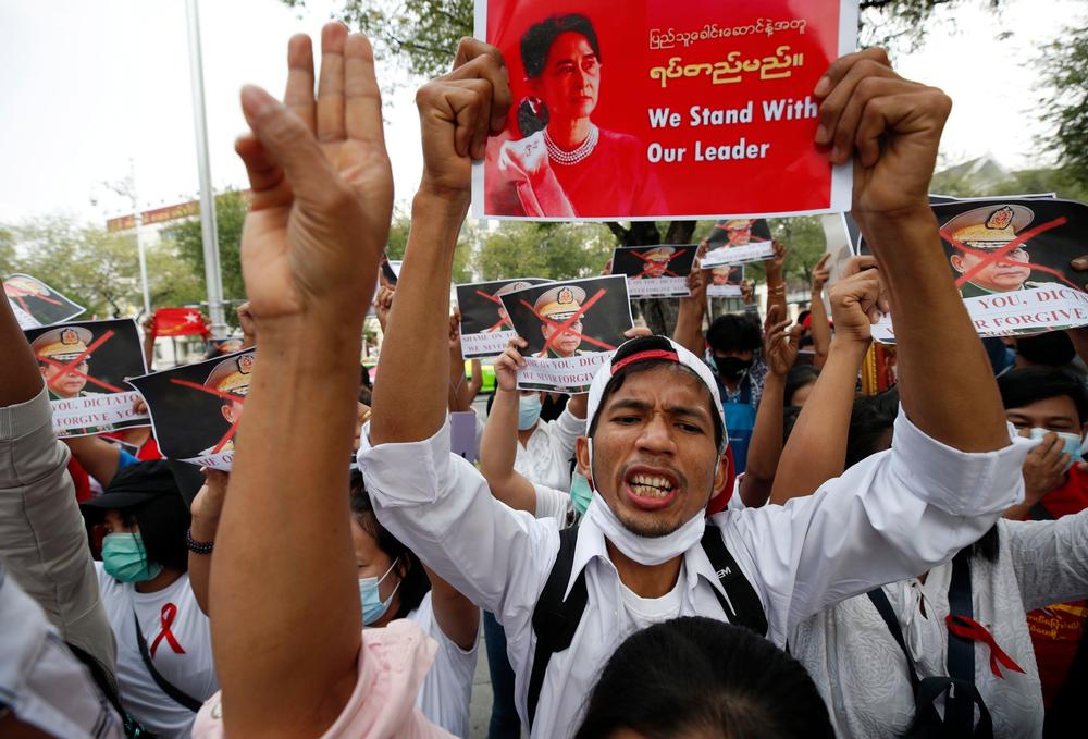 Protest against the Myanmar military coup in Bangkok  / RUNGROJ YONGRIT