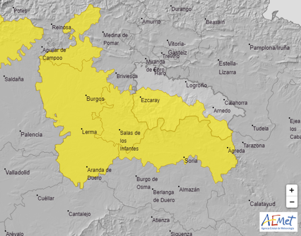 Aviso amarillo por nevadas en la Cordillera Cantábrica, en la Ibérica y en la Meseta de Burgos este sábado. 
