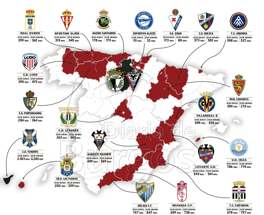 Ánimo lápiz Persona enferma El nuevo mapa de la Segunda División: Burgos CF y CD Mirandés ya conocen a  todos sus rivales | Noticias Diario de Burgos