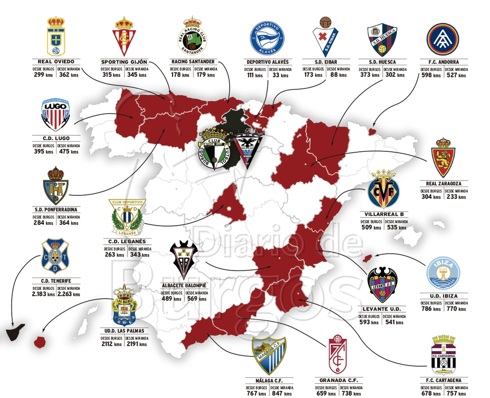 El nuevo mapa de la División: Burgos CF y CD Mirandés ya conocen a todos sus rivales | Noticias Diario de Burgos