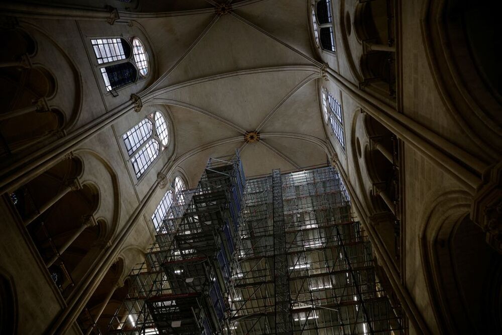 Nave of Notre-Dame Cathedral being restored four years after blaze  / SARAH MEYSSONNIER / POOL