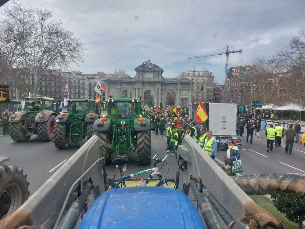 Los agricultores y ganaderos burgaleses llegan a la Puerta de Alcalá.