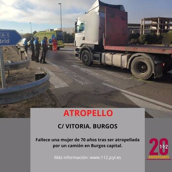 Muere una mujer de 70 años atropellada por un camión en Burgos